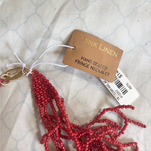 Pink Linen Elegant Red Beaded Necklace - Picture 3 of 5